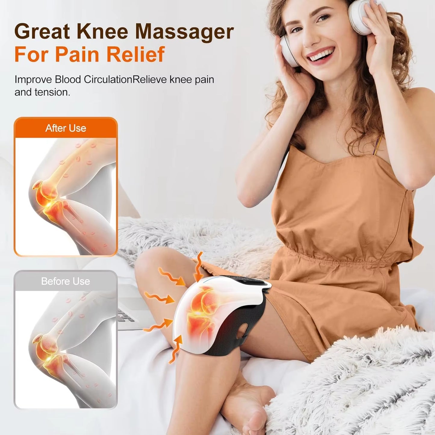 Cordless Knee Massager with Heat,Relax Knee Massage Helps Joint Stiff and Discomfort,3 Levels Heat & Vibration 10 Min Auto Off