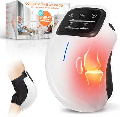 Cordless Knee Massager with Heat,Relax Knee Massage Helps Joint Stiff and Discomfort,3 Levels Heat & Vibration 10 Min Auto Off