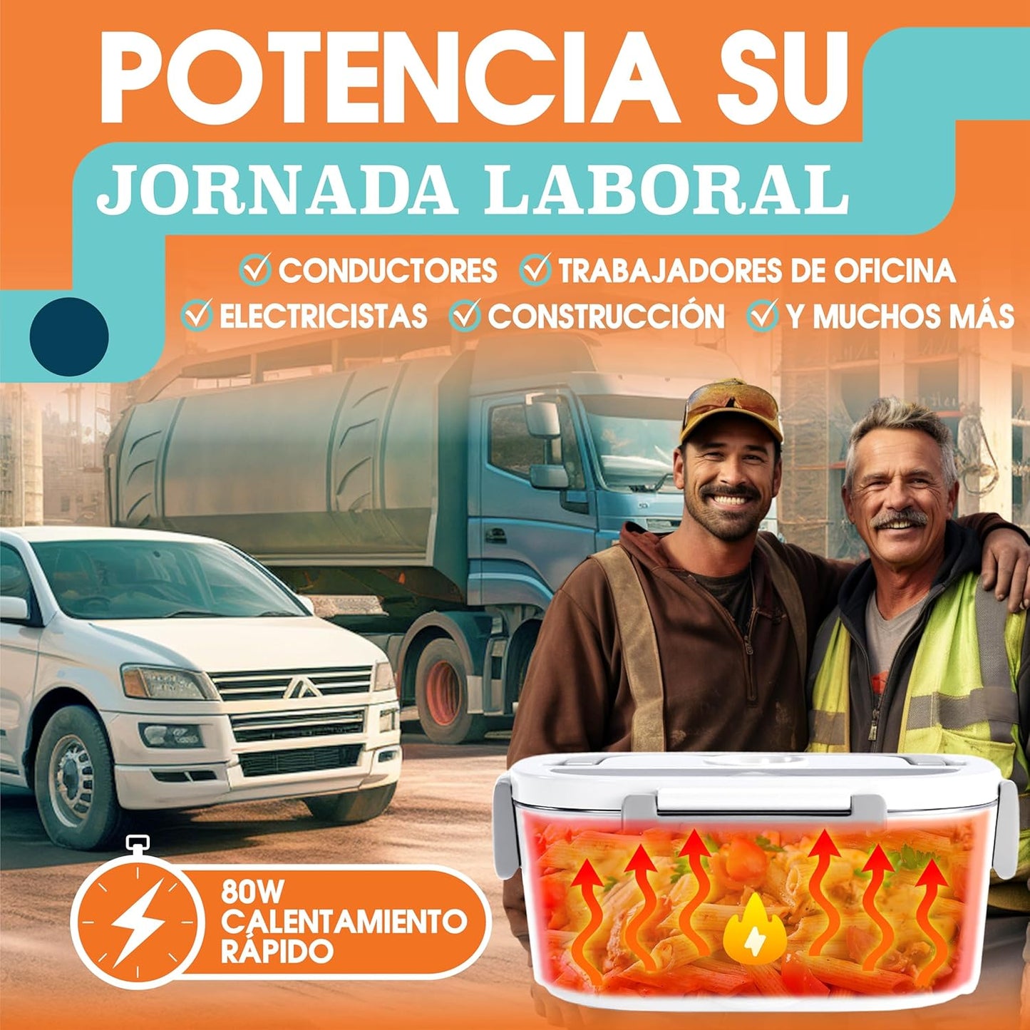 TRAVELISIMO Fiambrera Electrica 80W Taper Electrico Para Comida 1,5L Fiambrera Termica 3 En 1 12V/24V/220V - Lonchera Termica Para Coche Y Camión, Marmita Electrica En Acero Inoxidable