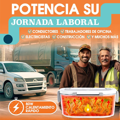 TRAVELISIMO Fiambrera Electrica 80W Taper Electrico Para Comida 1,5L Fiambrera Termica 3 En 1 12V/24V/220V - Lonchera Termica Para Coche Y Camión, Marmita Electrica En Acero Inoxidable