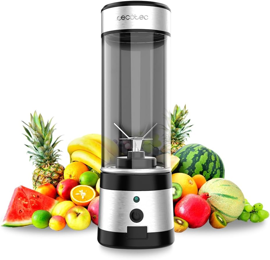 Cecotec Batidora De Vaso Portátil Individual Smoothies Wanderlustmix USB. 126W, Compacta, Vaso De 400Ml, 4 Cuchillas Con Recubrimiento De Titanio Negro, Autonomía De 15 Usos