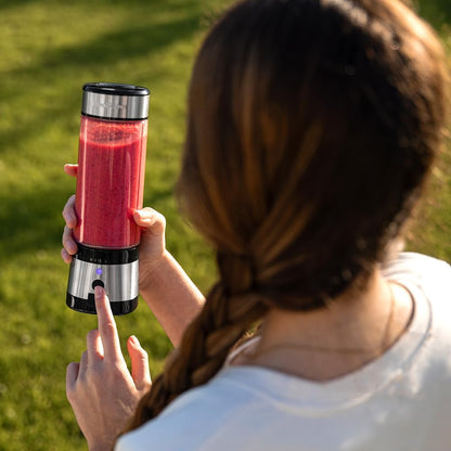 Cecotec Batidora De Vaso Portátil Individual Smoothies Wanderlustmix USB. 126W, Compacta, Vaso De 400Ml, 4 Cuchillas Con Recubrimiento De Titanio Negro, Autonomía De 15 Usos