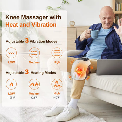 Cordless Knee Massager with Heat,Relax Knee Massage Helps Joint Stiff and Discomfort,3 Levels Heat & Vibration 10 Min Auto Off
