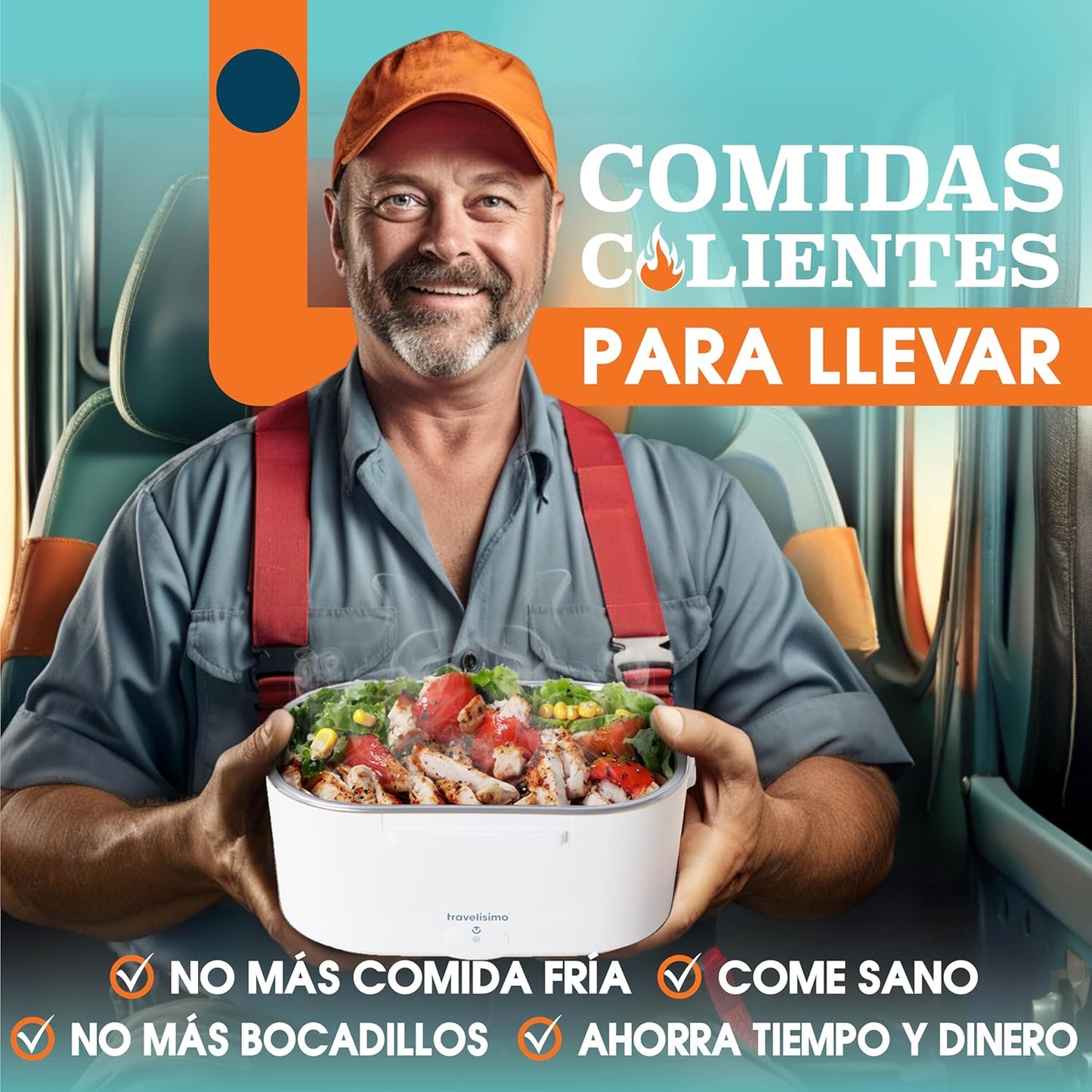 TRAVELISIMO Fiambrera Electrica 80W Taper Electrico Para Comida 1,5L Fiambrera Termica 3 En 1 12V/24V/220V - Lonchera Termica Para Coche Y Camión, Marmita Electrica En Acero Inoxidable