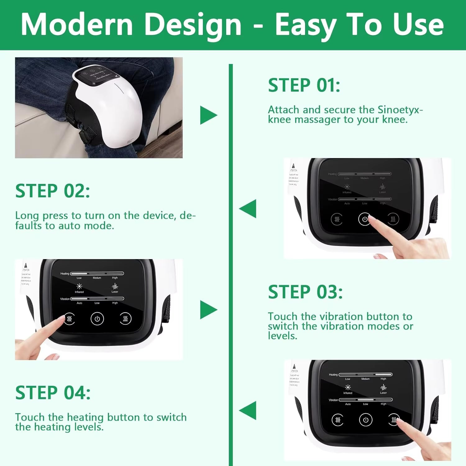 Cordless Knee Massager with Heat,Relax Knee Massage Helps Joint Stiff and Discomfort,3 Levels Heat & Vibration 10 Min Auto Off